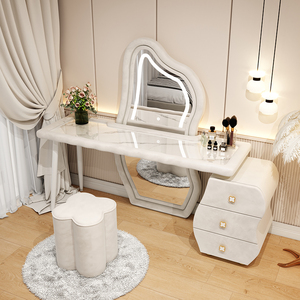 轻奢岩板梳妆台镜子化妆镜现代简约卧室创意全身镜收纳柜一体化妆