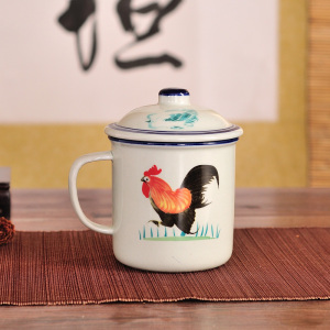 仿古复古公鸡杯陶瓷功夫茶杯小号杯子饭店连锁店动物水杯带盖茶缸