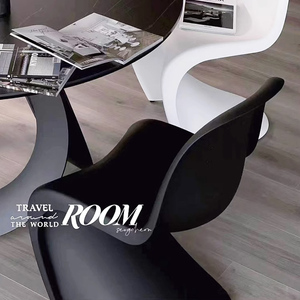 黑色潘东椅ins风餐椅轻奢高级新款化妆凳子家用餐桌透明塑料椅子