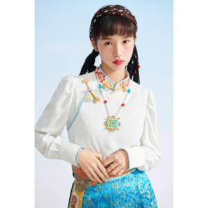 【清仓特价】古洛藏族服装女上衣民族风藏式白色衬衣藏袍西藏