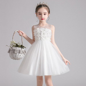 夏季儿童无袖背心裙公主裙女童白色连衣裙蓬蓬纱裙子表演出礼服装