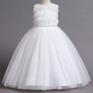 花童礼服裙子主持人钢琴白色婚纱裙长裙女童公主连衣裙大童演出服