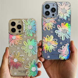 katespade雏菊镭射手机壳适用苹果13promax透明花朵美国正品轻薄