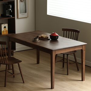 北美黑胡桃木原木餐台实木餐桌北欧餐桌椅组合长方形书桌子小户型