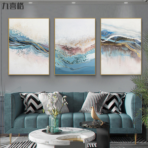 抽象手绘三连油画组合现代轻奢客厅沙发背景墙三联装饰画玄关挂画