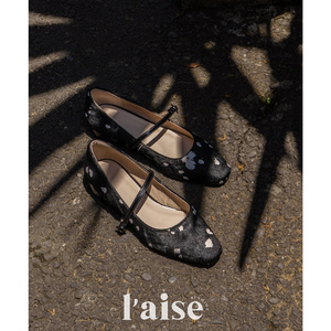 L'aise马毛奶牛纹法式复古平底圆头玛丽珍鞋真皮小众设计感单鞋女