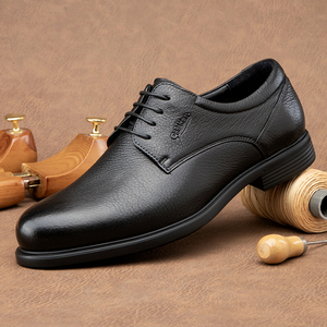 金利来男鞋2021秋新轻便系带圆头休闲鞋真皮摔纹抗皱商务正装皮鞋