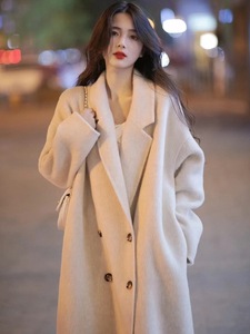 韩国茧型羊绒大衣女23秋冬新款小个子双面呢燕麦色羊毛呢子外套潮