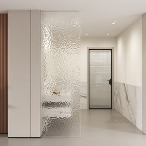 轻奢隐形边框卫生间干湿区分离洗手台超白水纹波长虹玻璃屏风隔断