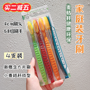 意大利进口黛洁丽家庭四支装有机麦秸秆牙刷中软毛抗菌长柄大刷头