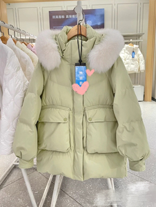 2024年冬季韩版洋气时尚中长款连帽加厚大毛领小个子反季羽绒服