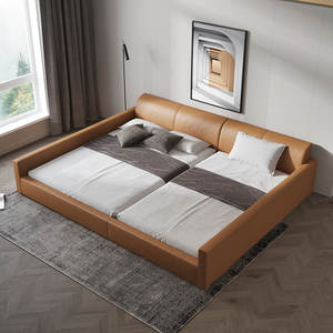 榻榻米床二胎亲子床超大拼接床主卧大床3米子母床真皮床 简约现代