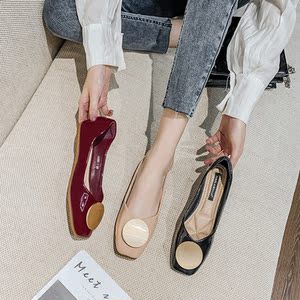 2021新款秋季瓢鞋女平底鞋女单鞋浅口软底圆扣一脚蹬大码淑女风潮