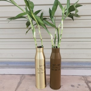 57高炮壳花瓶带钢夹板钢壳铜壳带底座可配头家居装饰收藏摆件模型