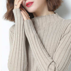 高级感羊毛衫女秋冬半高领宽松大码短款毛衣内搭针织打底衫女上衣