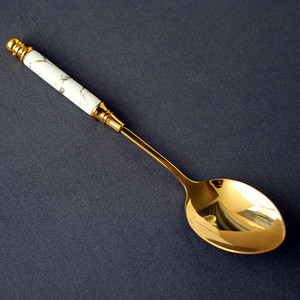 金色不锈钢勺子欧式高颜值汤匙创意个性餐勺陶瓷长柄精致复古调羹