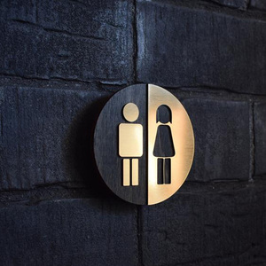 ins北欧日式民宿创意黄铜卫生间标识男女洗手间厕所立体标识定制