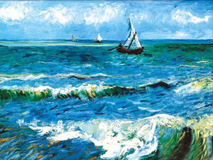 新款精准印花 DMC十字绣套件 世界名画油画 莫奈风景 海上帆船