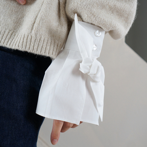 tt unique 原创系带蝴蝶结白色纯棉假袖子袖口装饰日韩系美搭袖套