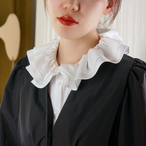 tt unique 随想铺 法式风格 清新奶白色雪纺柔美荷叶边褶皱假领子