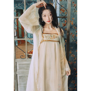 汉服女中国风古装刺绣齐胸襦裙宫廷复古仙女吊带纱裙连衣裙两件套