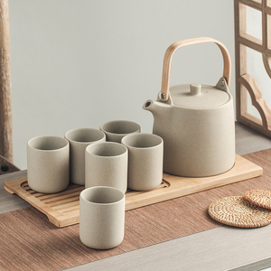 日式茶具套装围炉煮茶粗陶陶瓷茶壶家用提梁复古泡茶壶大容量水壶