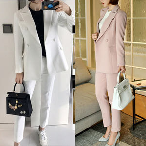 新款西服套装女韩国时尚粉白色修身小西装九分裤两件套职业装正装