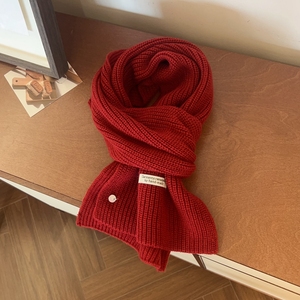 定染复古正红色羊毛混纺针织毛线纯色围巾女冬季温柔百搭保暖围脖