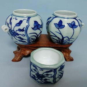 青花八角灯笼百灵鸟食罐鸟杯景德镇鸟缸鸟食盒百灵缸百灵杯swe009