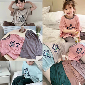 韩国童装睡衣套装儿童春秋新款卡通家居服男童女童夏季薄款两件套