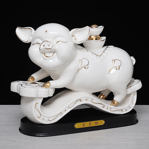 陶瓷猪摆件白色十二生肖招财福贵猪工艺品现代家居客厅玄关摆设