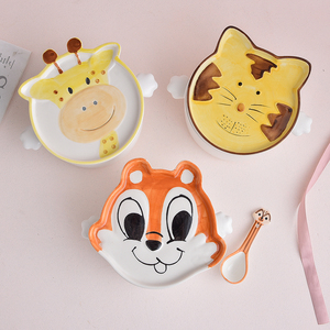 创意卡通陶瓷泡面碗带盖双耳陶瓷碗韩式可爱儿童家用面碗大号