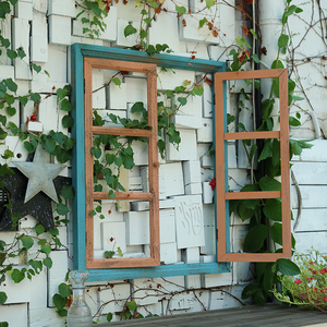 日式乡村做旧假窗户框装饰复古怀旧实木墙饰壁饰s风田园挂壁