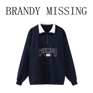 brandymelville bm秋季新款女装chicago芝加哥刺绣撞色polo领卫衣