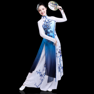 古典舞演出服女飘逸青花瓷古典舞蹈服套装中国风女扇子舞舞蹈服装