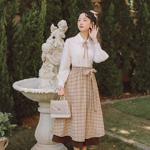 学院风格子半身裙学生裙子复古法式仙女超仙森系文艺春季高腰长裙