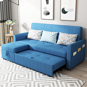 现代简约多功能布艺沙发床抽拉贵妃伸缩折叠可拆洗小户型客厅两用