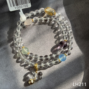 天然白水晶两圈手链搭配黄水晶海蓝宝葡萄石紫晶 LH211