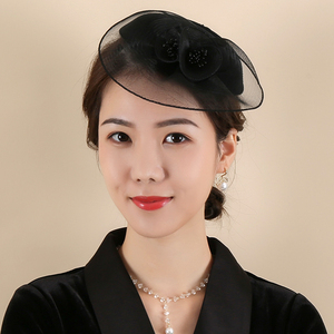 法式新娘复古网纱面纱头饰民国名媛黑色小礼帽女礼服旗袍走秀配饰