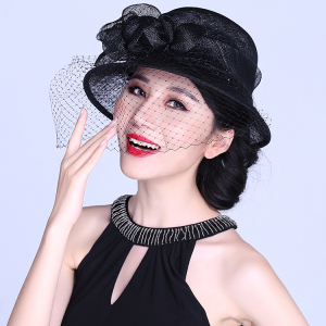 帽子女夏遮阳帽防晒帽渔夫帽英伦复古麻纱帽网纱礼帽韩版潮沙滩帽