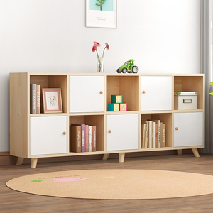 实木书柜带门简易儿童书架置物架自由组合格子柜家用电视柜储物柜