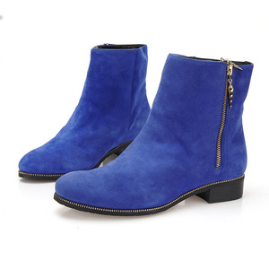 2021新款短筒切尔西靴女厚底弹力套筒短靴蓝色线靴子粗跟中筒靴潮