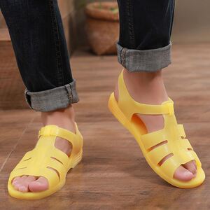 夏季凉鞋男复古怀旧8090儿时经典老式越南塑料黄胶凉鞋个性解放鞋