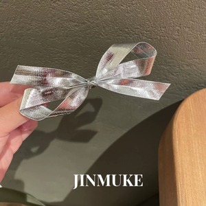 JINMUKE饰品韩国进口发饰头饰蝴蝶结银色发夹鱼嘴夹新品2023