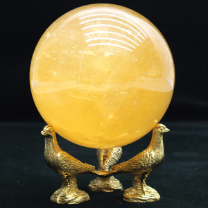 天然水晶球摆件黄色方解石球家居风水缺角桌面饰物客厅财运