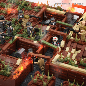 兼容乐高积木二战堡垒场景德战壕废墟军事人偶男孩子拼装玩具公仔