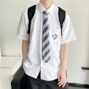江雾川羽原创dk制服男夏基础款白衬衫短袖设计刺绣学生情侣jk衬衣