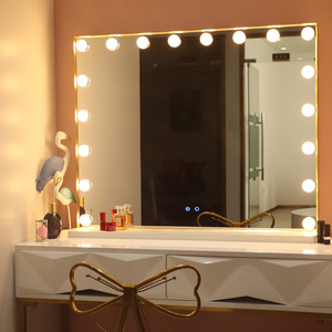 网红led带灯梳妆镜子大号家用补光镜桌面少女好莱坞灯泡化妆镜