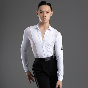 歌瑞亚拉丁舞练功服上衣男士演出训练服长袖网纱形体服考级服513