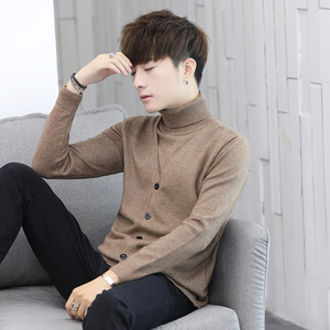 高领毛衣男秋冬季假两件开衫韩版潮流个性修身帅气男士针织羊毛衫